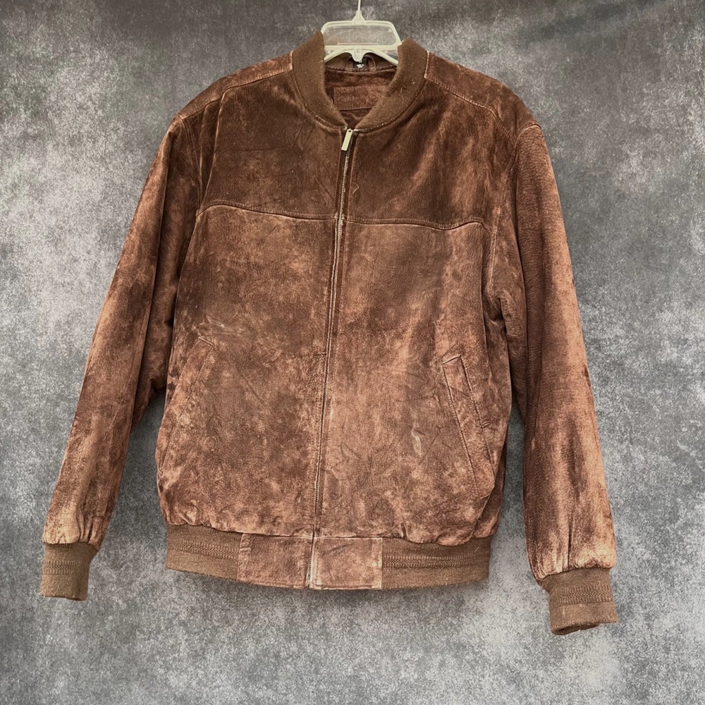 John Ashford Vintageβ Men Medium Brown Suede Leather Bomber Jacket Quilted Lined